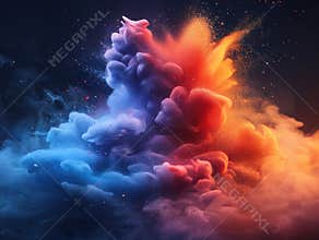 colorful rainbow holi paint color powder explosion isolated on dark black background. peace rgb gaming beautiful party