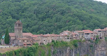Drone video of the historic Catalan town of Castellfollit de la Roca
