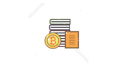 Illustration of books with a bitcoin on top
