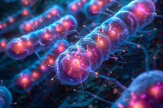 Probiotics microbiome cells in human immune system 3d on blue background for healthcare