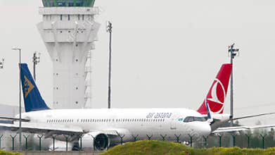 Commercial plane Airbus A321 of Air Astana arriving