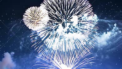 New year celebration: Futuristic Fireworks Bright bursts of smoke fill the screen evoking the imagery of futuristic