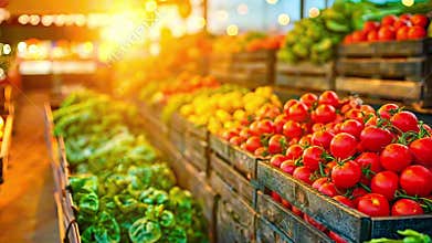 High-Tech Farming.Fresh Produce on Display at Local Market
