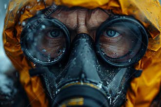 Chemical industry safety person wearing respirator for respiratory and chemical protection