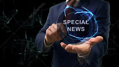 Businessman shows concept hologram Special News
