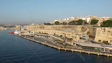 A Majestic View of Valletta&#x27;s Fortifications From the Grand Harbour. Valletta, the Capital City of Malta. The