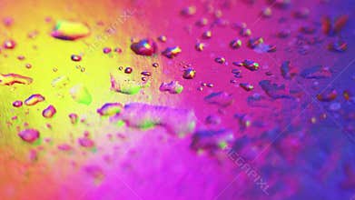 Rainbow droplets wet glass neon light foil film