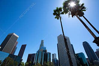 Downtown LA Los Angeles skyline California from 110 fwy