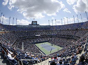 Areal view of Arthur Ashe Stadium at the Billie Jean King National Tennis Center during US Open 2013