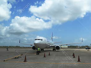 United airline plane landed at Philip S W Goldson Airport in Belize