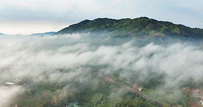 Landscape plateau in the morning with the dew-covered hills and mountains