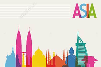 Diversity monuments of Asia, famous landmark color