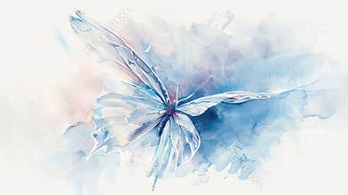 Watercolor illustration of a delicate crystal butterfly. Concept of nature, art, ethereal beauty, purple hues. Print