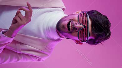 Vertical disco guy party dance neon color smoke