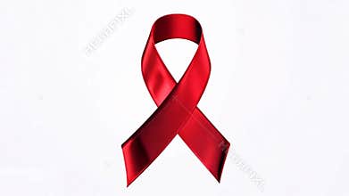 Red AIDS awareness ribbon on white clean background