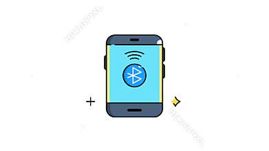 Animated of smartphone with a blue screen displaying the Bluetooth symbol,