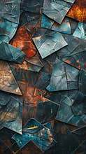 Abstract Geometric Metal Texture with Rusty and Blue Tones
