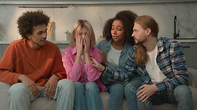 Multiracial people diversity friends men guys male African American women girls female calming help listening talking