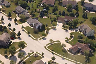 Aerial View Neighborhood Houses and Home in Cul De Sac