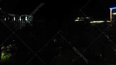 Aerial night illuminated streets in Kharkiv city