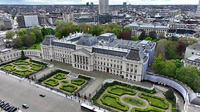 Aerial view of the Royal Palace of Brussels ( Palais de Bruxelles ) and the Cityscape in Belgium.
