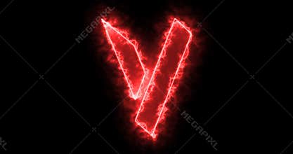 V alphabet with moving neon outline on black background.