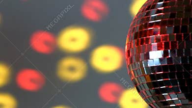 Half mirror ball; red and yellow light