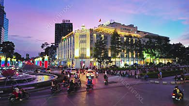 Nighttime bustling atmosphere at Nguyen Hue walking street