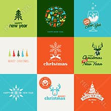 Set of elements for Christmas and New Year greetin