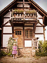 Historical house and girl