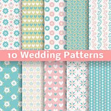 Pastel loving wedding vector seamless patterns