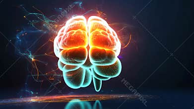 The vivid digital illustration shows a brain surrounded by colorful waves, symbolizing the integration of creativity and