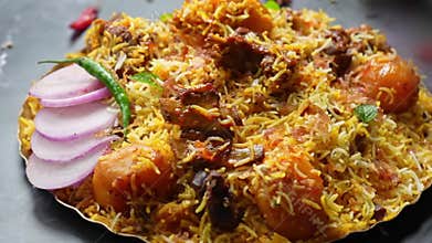 Mutton Biryani in plate on table