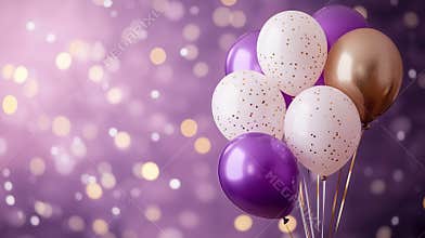 Happy birthday background with balloons in purple