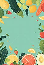 Vertical poster design in flat minimalistic style, solid green background, flat illustrations of