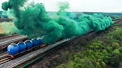 A burning train. Toxic chemicals leak and ignite. Acrid green smoke is released into the atmosphere.