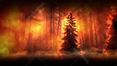 Trees Consumed by Flames and Shrouded in Thick, Rolling Smoket