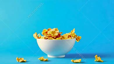 Corn flakes falling in bowl.