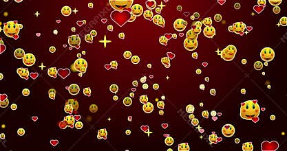 4K growing falling emojis and icons background with particle animation.
