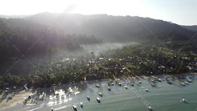 Philippine Paradise: Aerial Drone Views of Stunning Sunsets, Sunrises, and Tropical Beaches with Palm Trees