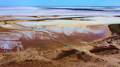 Beautiful patterns Aerial view of Lake Tyrrell, is a shallow, salt-crusted depression in the north-west Victoria, Australia.