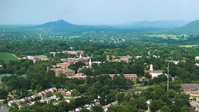 Berea College campus in Berea, Kentucky. Aerial view of historical buildings. American public education and research