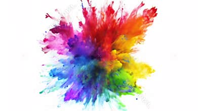 Colorful powder explosion in vibrant spectrum of rainbow colors, isolated on white background
