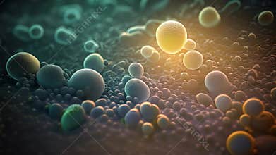 3D illustration of sperm and egg cell in human body. This is a 3d render illustration, Microorganism cells close up view on a dark