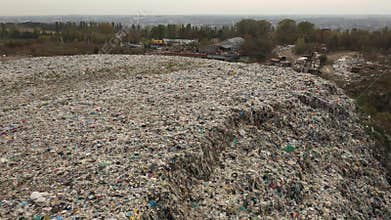 Aerial drone view of large garbage landfill trash dump waste from household dumping site