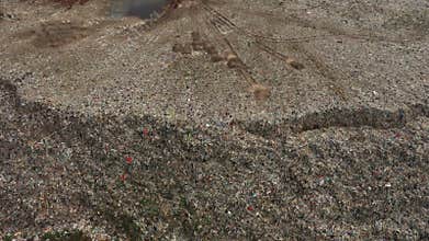 Aerial drone view of large garbage landfill trash dump waste from household dumping site