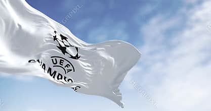 close-up of UEFA Champions league flag waving