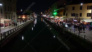 Night Scenes - Winter landscape on the Navigli in Milan.