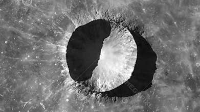 Lunar Crater Background, the Camera Slowly Flies Away From the Moon Crater with Moving Shadow, Beautiful Realistic 3D