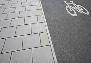 Close-Up of cycle lane on the pavement